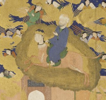 Mahomet chevauchant le buraq , sur une miniature ouzbek du XVIème siècle